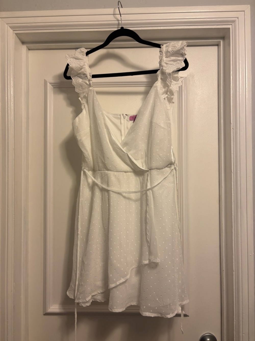 Francesca’s Swiss Dot Ruffle Strap White Dress